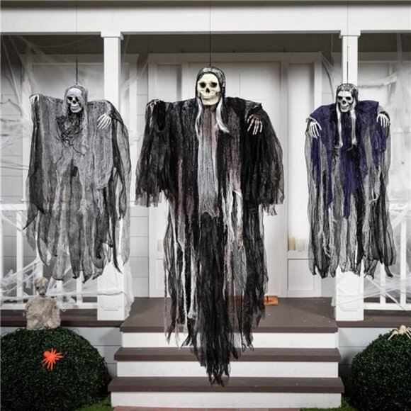 3 Pack Hanging Skeleton Ghost Decorations - Adjustable Grim Reaper Outdoor Decor - Picture 7 of 8